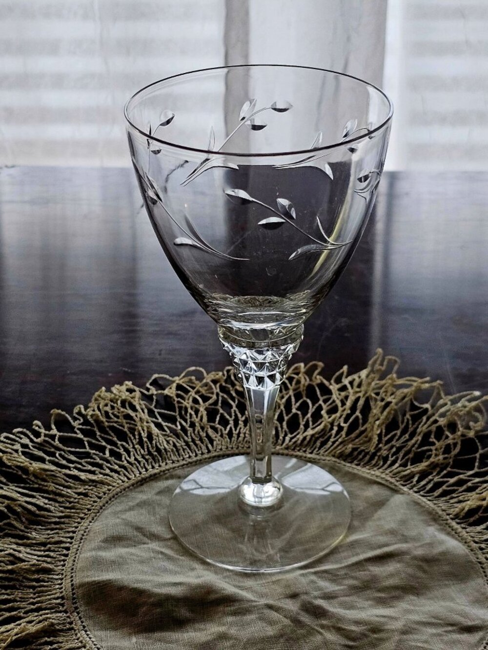 Tiffin Rose Marie Water Glass flower cut glass romantic 60s vtg sculpted stem 6. - Picture 1 of 6